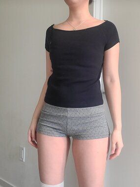 H&M Navy Scoop Neck Slim Ribbed T-shirts